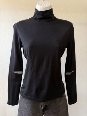 Helmut Lang Wool/Silk Turtleneck with Mesh Cutouts